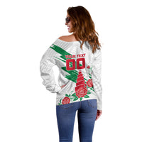 Personalized Iraq Football Off Shoulder Sweater Hawk Mascot Soccer - Samarra Tower And Red Roses