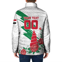 Personalized Iraq Football Padded Jacket Hawk Mascot Soccer - Samarra Tower And Red Roses