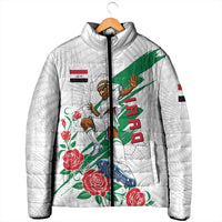 Personalized Iraq Football Padded Jacket Hawk Mascot Soccer - Samarra Tower And Red Roses