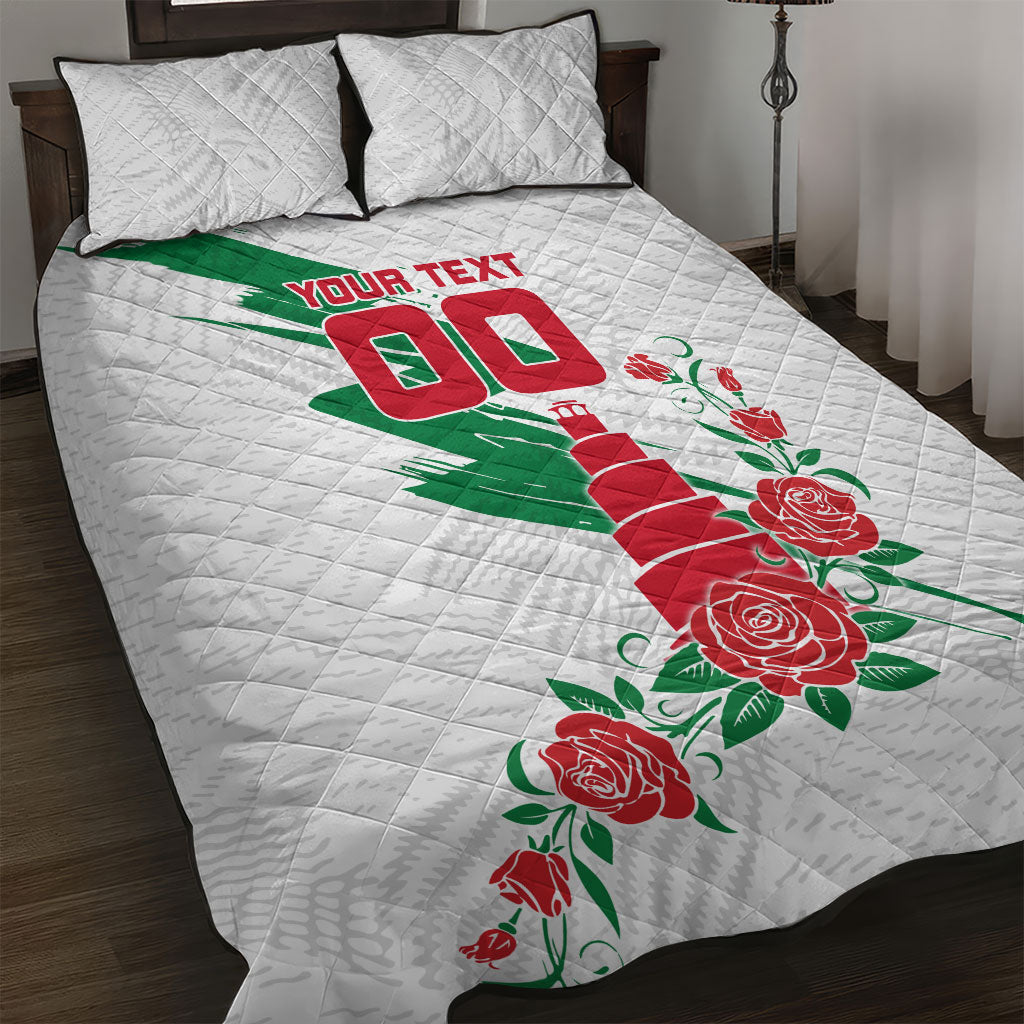 Personalized Iraq Football Quilt Bed Set Hawk Mascot Soccer - Samarra Tower And Red Roses