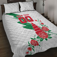 Personalized Iraq Football Quilt Bed Set Hawk Mascot Soccer - Samarra Tower And Red Roses