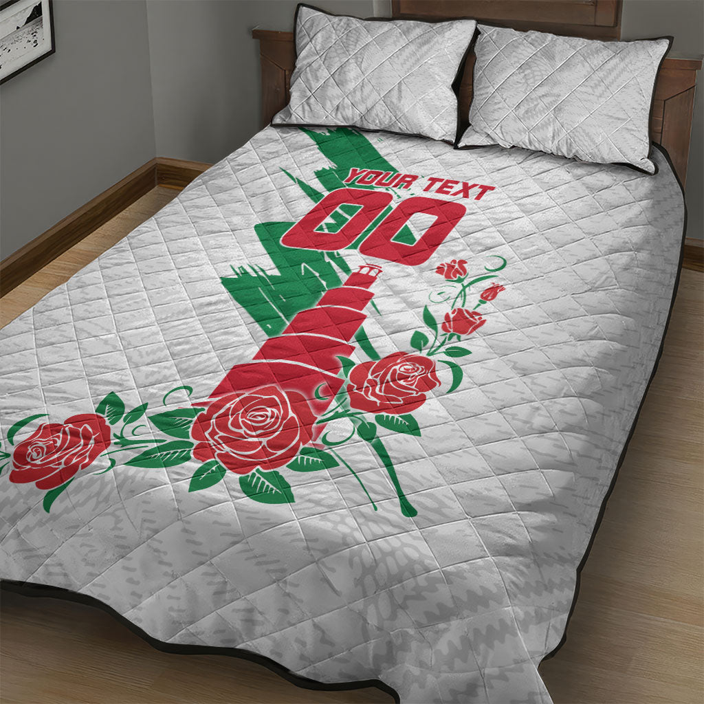 Personalized Iraq Football Quilt Bed Set Hawk Mascot Soccer - Samarra Tower And Red Roses