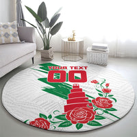 Personalized Iraq Football Round Carpet Hawk Mascot Soccer - Samarra Tower And Red Roses