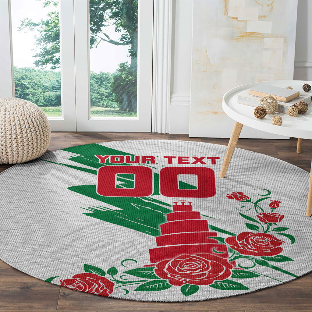 Personalized Iraq Football Round Carpet Hawk Mascot Soccer - Samarra Tower And Red Roses