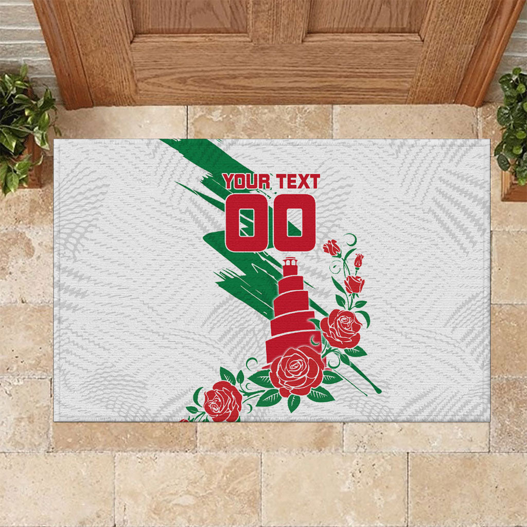 Personalized Iraq Football Rubber Doormat Hawk Mascot Soccer - Samarra Tower And Red Roses