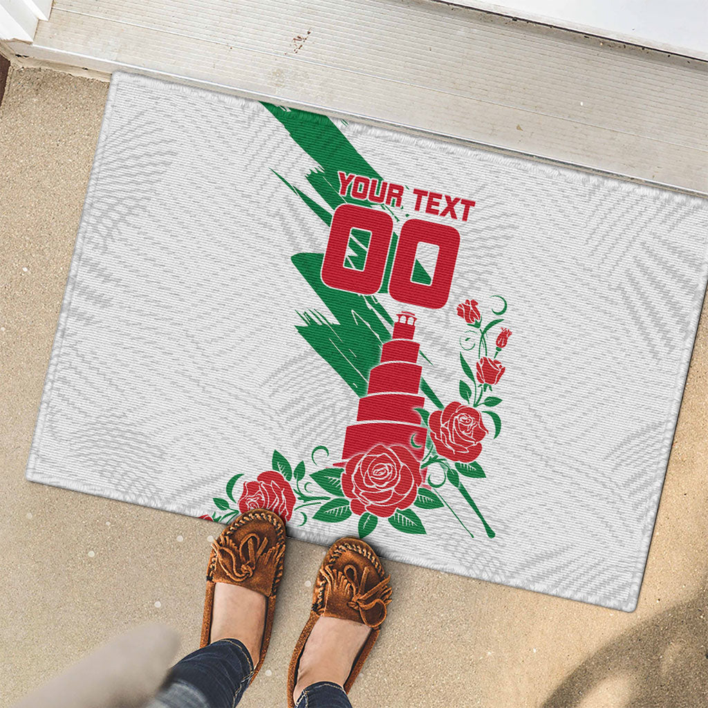 Personalized Iraq Football Rubber Doormat Hawk Mascot Soccer - Samarra Tower And Red Roses