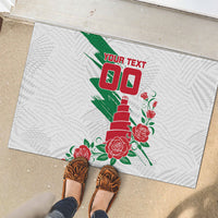 Personalized Iraq Football Rubber Doormat Hawk Mascot Soccer - Samarra Tower And Red Roses