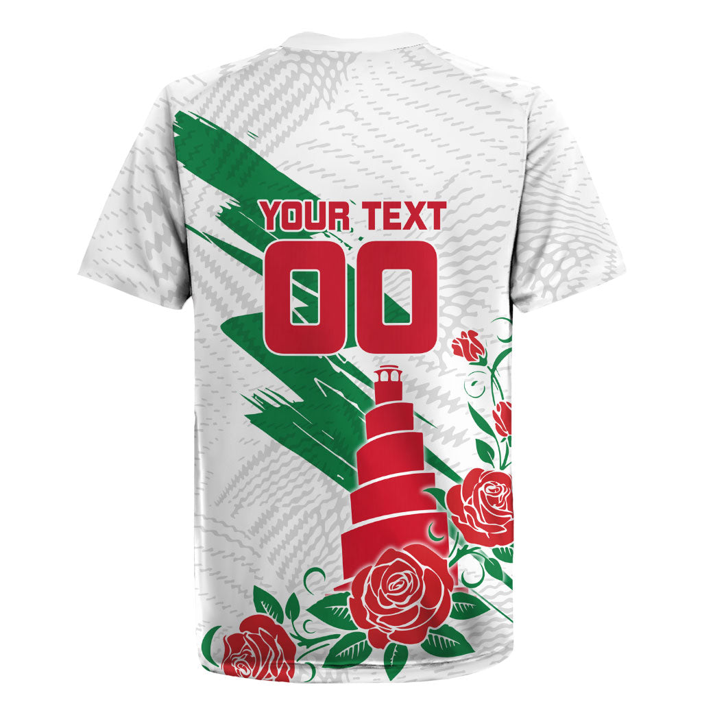 Personalized Iraq Football Rugby Jersey Hawk Mascot Soccer - Samarra Tower And Red Roses