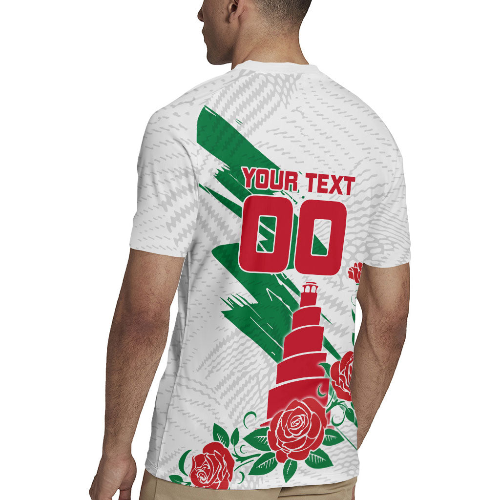 Personalized Iraq Football Rugby Jersey Hawk Mascot Soccer - Samarra Tower And Red Roses