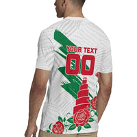 Personalized Iraq Football Rugby Jersey Hawk Mascot Soccer - Samarra Tower And Red Roses