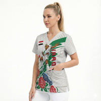 Personalized Iraq Football Scrub Top Hawk Mascot Soccer - Samarra Tower And Red Roses