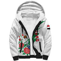 Personalized Iraq Football Sherpa Hoodie Hawk Mascot Soccer - Samarra Tower And Red Roses