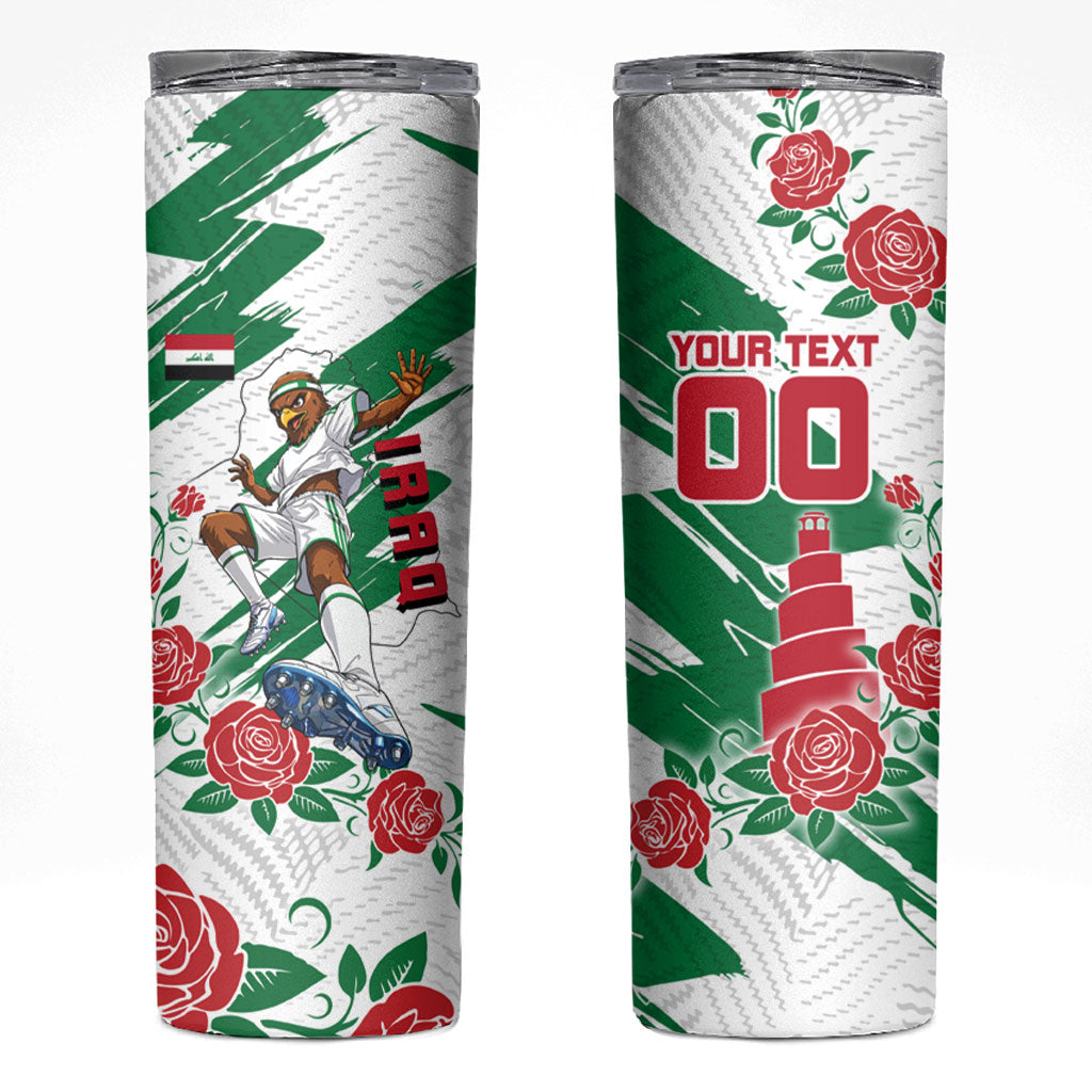 Personalized Iraq Football Skinny Tumbler Hawk Mascot Soccer - Samarra Tower And Red Roses