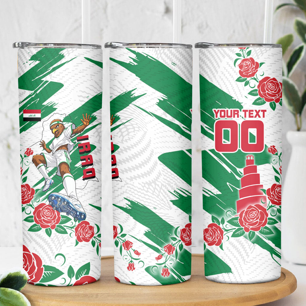 Personalized Iraq Football Skinny Tumbler Hawk Mascot Soccer - Samarra Tower And Red Roses