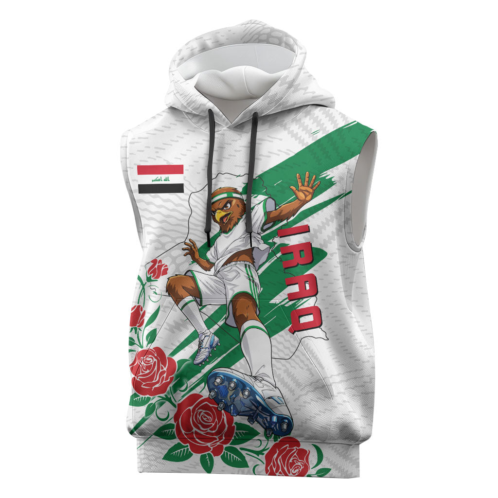 Personalized Iraq Football Sleeveless Hoodie Hawk Mascot Soccer - Samarra Tower And Red Roses
