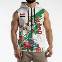 Personalized Iraq Football Sleeveless Zip Hoodie Hawk Mascot Soccer - Samarra Tower And Red Roses