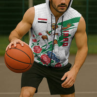 Personalized Iraq Football Sleeveless Zip Hoodie Hawk Mascot Soccer - Samarra Tower And Red Roses
