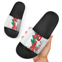 Personalized Iraq Football Slide Sandals Hawk Mascot Soccer - Samarra Tower And Red Roses