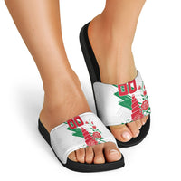 Personalized Iraq Football Slide Sandals Hawk Mascot Soccer - Samarra Tower And Red Roses