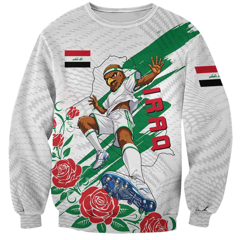 Personalized Iraq Football Sweatshirt Hawk Mascot Soccer - Samarra Tower And Red Roses
