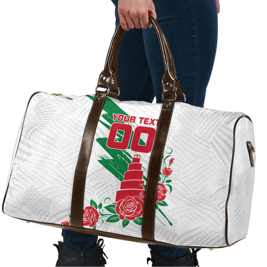 Personalized Iraq Football Travel Bag Hawk Mascot Soccer - Samarra Tower And Red Roses