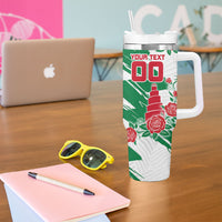 Personalized Iraq Football Tumbler With Handle Hawk Mascot Soccer - Samarra Tower And Red Roses
