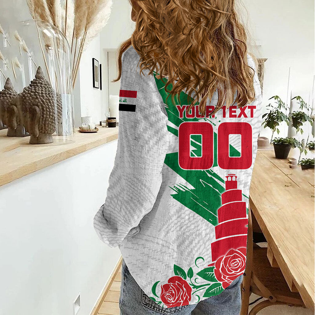 Personalized Iraq Football Women Casual Shirt Hawk Mascot Soccer - Samarra Tower And Red Roses