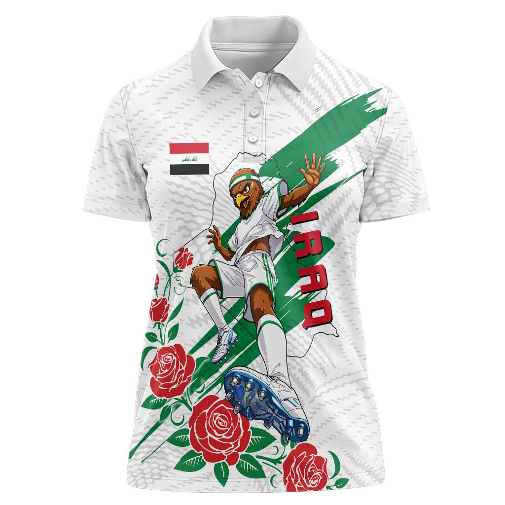 Personalized Iraq Football Women Polo Shirt Hawk Mascot Soccer - Samarra Tower And Red Roses