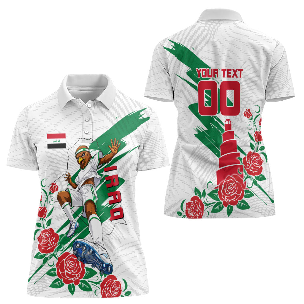Personalized Iraq Football Women Polo Shirt Hawk Mascot Soccer - Samarra Tower And Red Roses