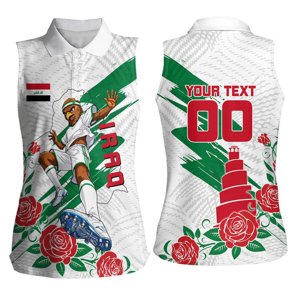 Personalized Iraq Football Women Sleeveless Polo Shirt Hawk Mascot Soccer - Samarra Tower And Red Roses