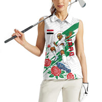 Personalized Iraq Football Women Sleeveless Polo Shirt Hawk Mascot Soccer - Samarra Tower And Red Roses