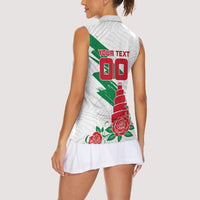 Personalized Iraq Football Women Sleeveless Polo Shirt Hawk Mascot Soccer - Samarra Tower And Red Roses