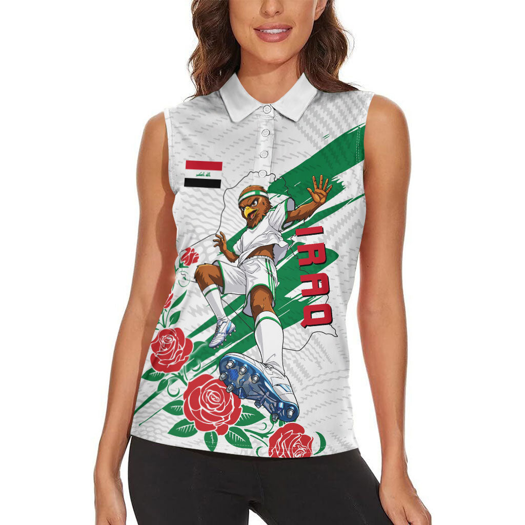 Personalized Iraq Football Women Sleeveless Polo Shirt Hawk Mascot Soccer - Samarra Tower And Red Roses