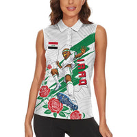 Personalized Iraq Football Women Sleeveless Polo Shirt Hawk Mascot Soccer - Samarra Tower And Red Roses