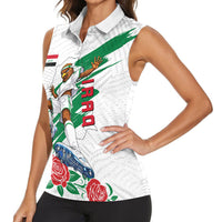 Personalized Iraq Football Women Sleeveless Polo Shirt Hawk Mascot Soccer - Samarra Tower And Red Roses