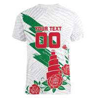 Personalized Iraq Football Women V-Neck T-Shirt Hawk Mascot Soccer - Samarra Tower And Red Roses