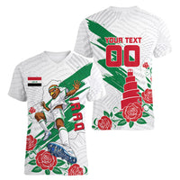 Personalized Iraq Football Women V-Neck T-Shirt Hawk Mascot Soccer - Samarra Tower And Red Roses
