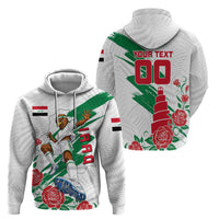 Personalized Iraq Football Zip Hoodie Hawk Mascot Soccer - Samarra Tower And Red Roses
