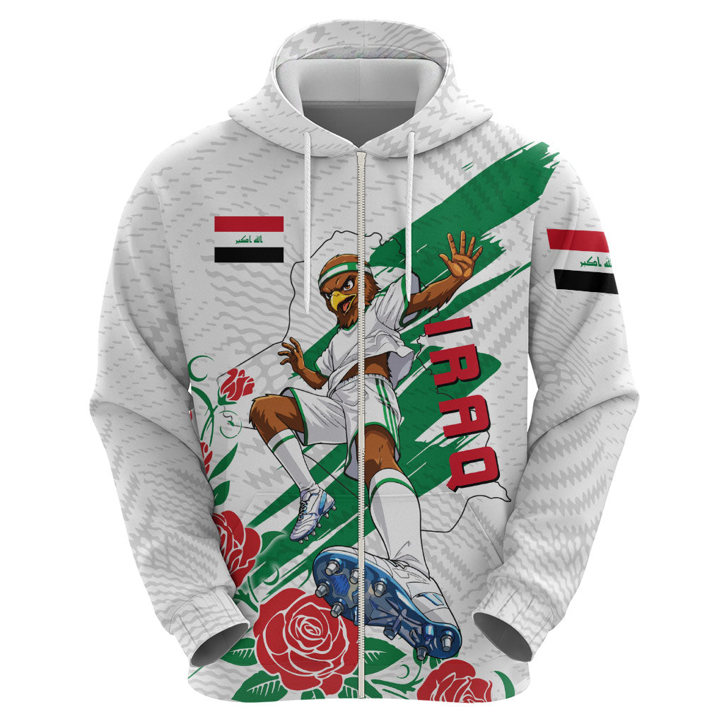 Personalized Iraq Football Zip Hoodie Hawk Mascot Soccer - Samarra Tower And Red Roses