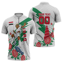 Personalized Iraq Football Zipper Polo Shirt Hawk Mascot Soccer - Samarra Tower And Red Roses