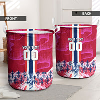 Personalized Norway Football Laundry Basket Viking Lion Soccer Mascot - Nordic Longship And Mountain Landscape