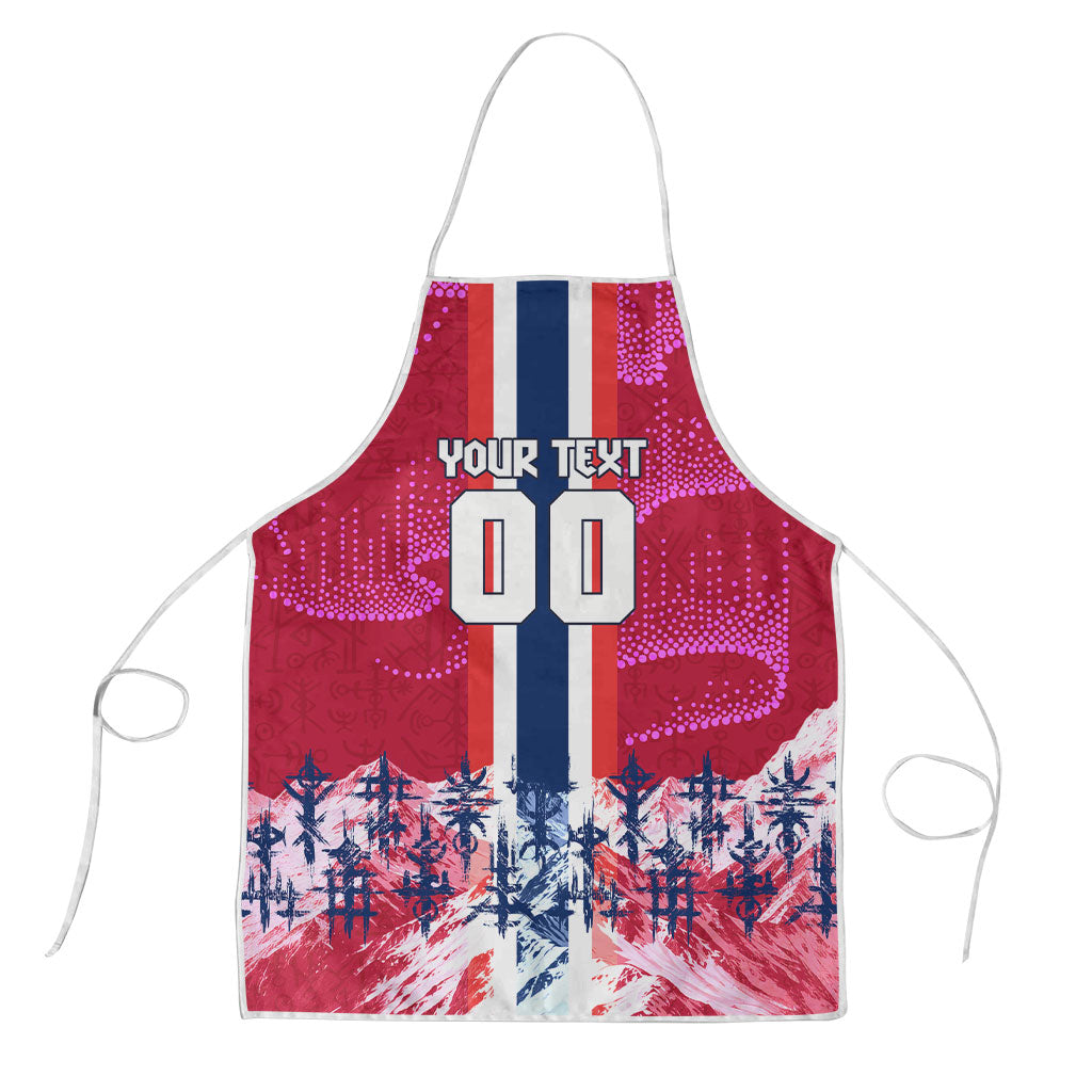 Personalized Norway Football Apron Viking Lion Soccer Mascot - Nordic Longship And Mountain Landscape