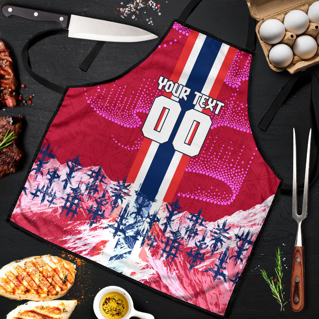Personalized Norway Football Apron Viking Lion Soccer Mascot - Nordic Longship And Mountain Landscape
