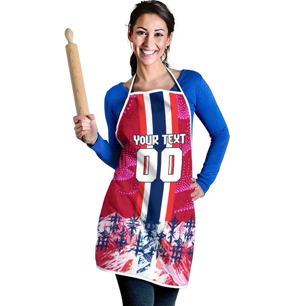 Personalized Norway Football Apron Viking Lion Soccer Mascot - Nordic Longship And Mountain Landscape
