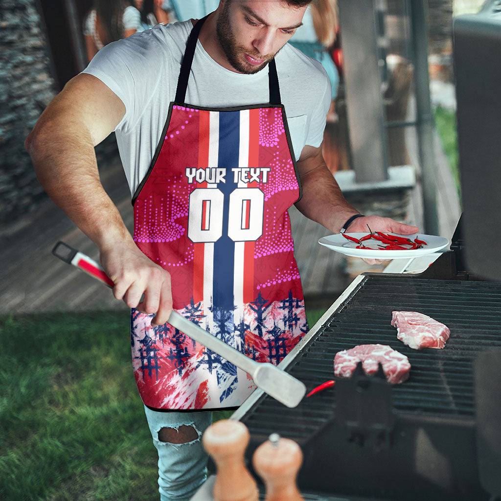Personalized Norway Football Apron Viking Lion Soccer Mascot - Nordic Longship And Mountain Landscape