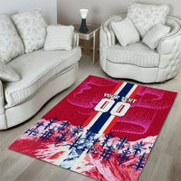 Personalized Norway Football Area Rug Viking Lion Soccer Mascot - Nordic Longship And Mountain Landscape