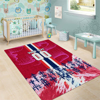 Personalized Norway Football Area Rug Viking Lion Soccer Mascot - Nordic Longship And Mountain Landscape