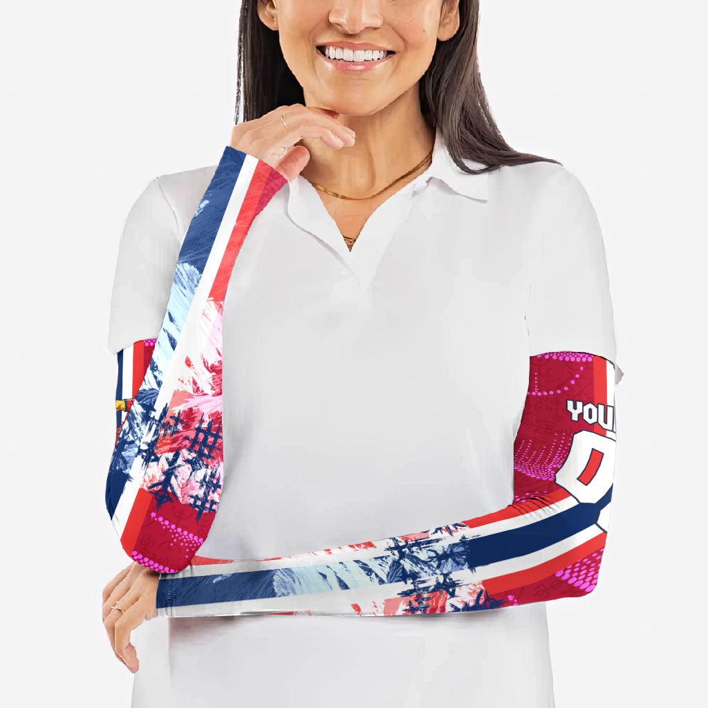 Personalized Norway Football Arm Sleeves Viking Lion Soccer Mascot - Nordic Longship And Mountain Landscape