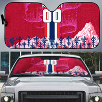 Personalized Norway Football Auto Sun Shade Viking Lion Soccer Mascot - Nordic Longship And Mountain Landscape