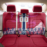 Personalized Norway Football Back Car Seat Cover Viking Lion Soccer Mascot - Nordic Longship And Mountain Landscape